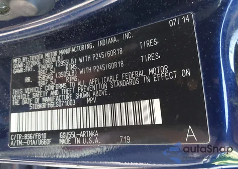 2014 Toyota Highlander Le V6 из США, поврежденный, VIN 5TDBKRFH6ES071003